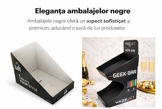 ambalaje negre elegante pentru diverse marfuri 